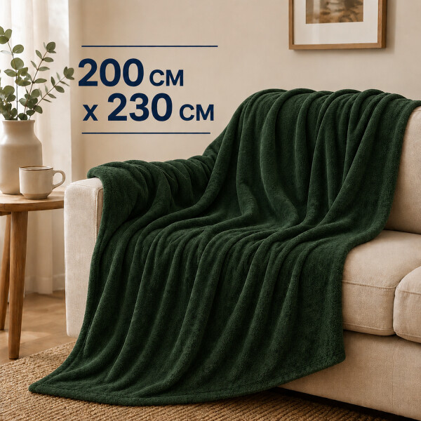 Frazada Manta Polar Corderito 2 Plazas VERDE OSCURO