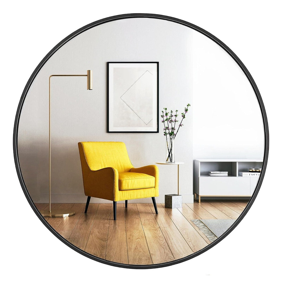 Espejo Redondo Circular 30 Cm Marco Hierro Negro - Negro 