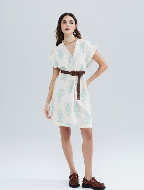 VESTIDO CORTO CON ESCOTE EN V BEIGE