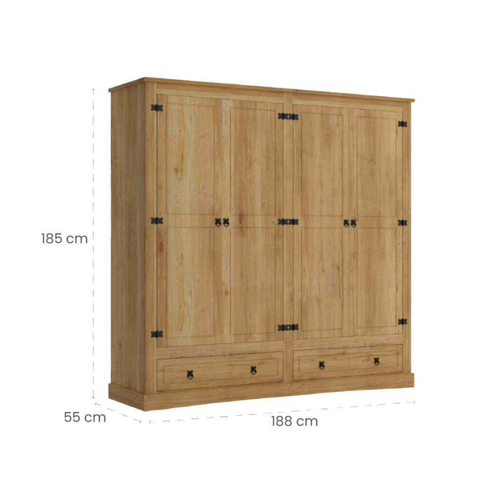 Ropero 4 puertas 2 Cajones Madera - Linea mexicana Natural