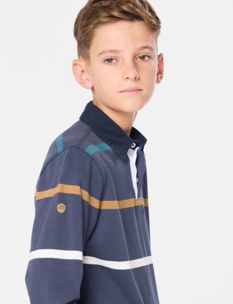 REMERA POLO RAYADA Azul