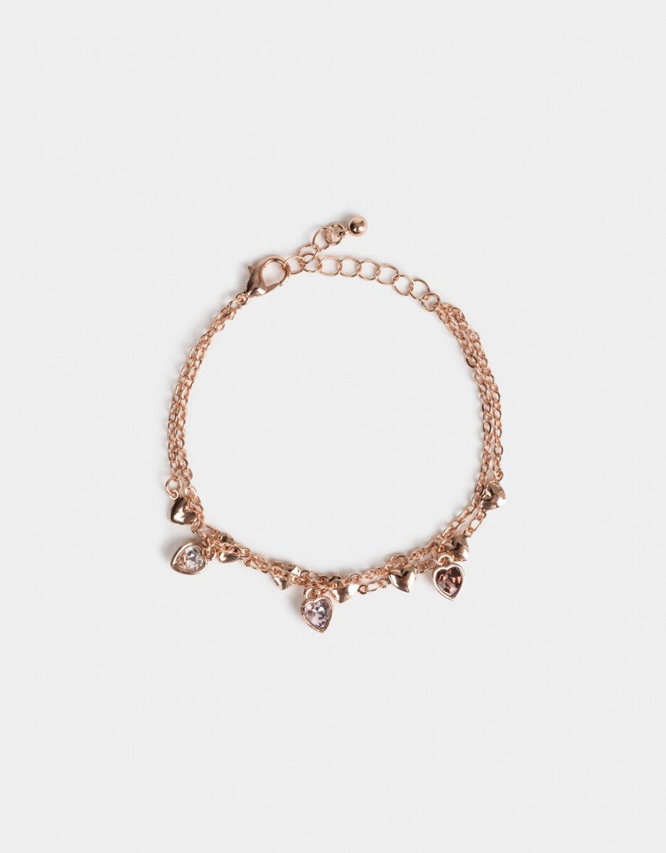 Pulsera Flexible Corazones Bañada En Oro Rosa 