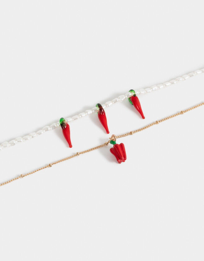 Collares Cortos Con dije de vidrio Collar Corto Con Dije De Vidrio - Dorado