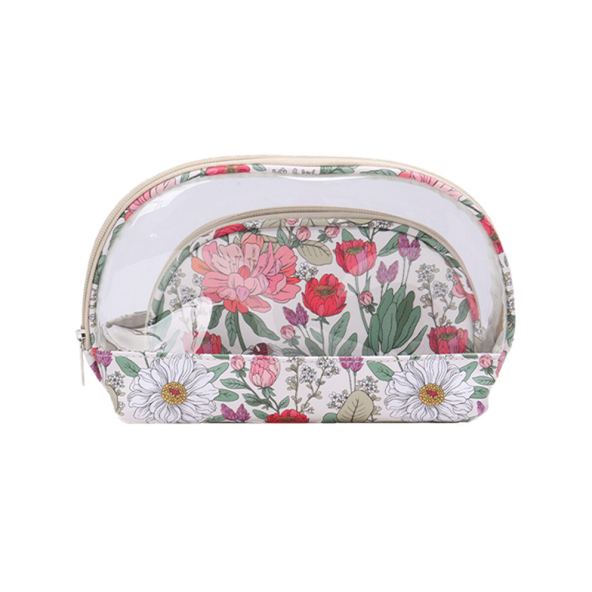 Necessaire 2 Estuches Transparente Y Estampado - Flores 