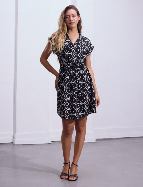 Vestido Printed Detalle Lazo NEGRO/BLANCO