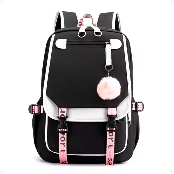 Mochila Estilo Coreano Kawaii Impermeable Notebook y USB Negro