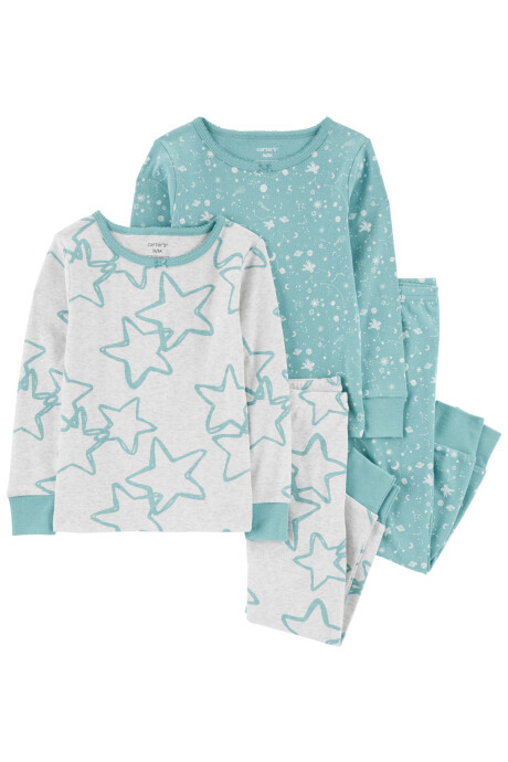 Pijama cuatro piezas de algodón, dos remeras y dos pantalones Sin color