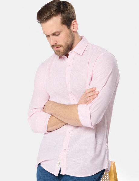 CAMISA DE LINO RAYADA Rosa
