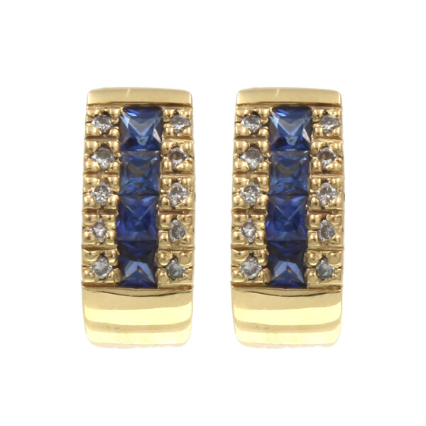 Caravanas de oro amarillo 18k con brillantes y zafiros N8840 Caravanas de oro amarillo 18k con brillantes y zafiros N8840