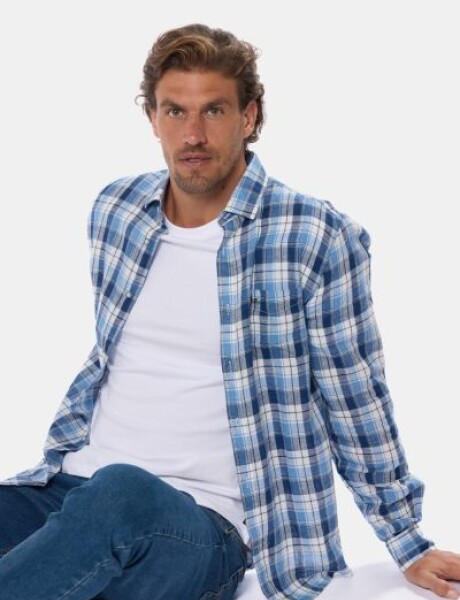 CAMISA DE LINO A CUADROS Azul