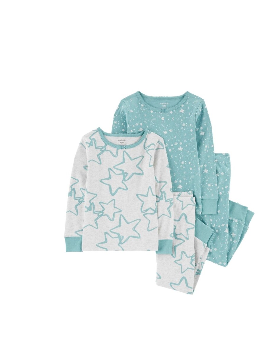 PIJAMA 4PC ML ESTRELLAS ALGODÓN NIÑA-TOD CARTERS - TURQUESA 