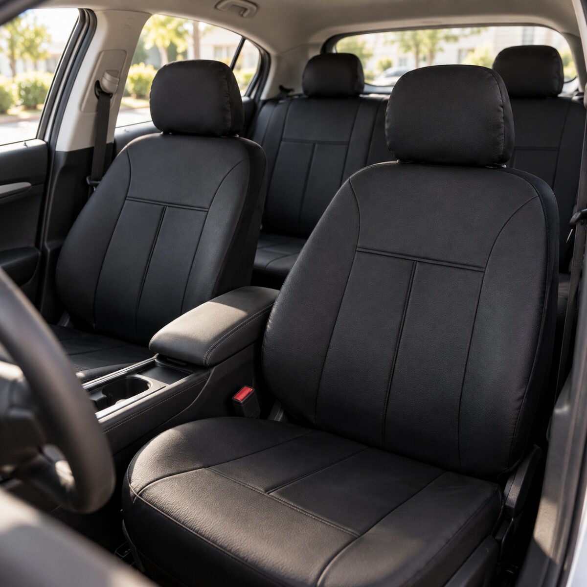 Juego de cubre asiento para autos en cuero ecológico - NEGRO 
