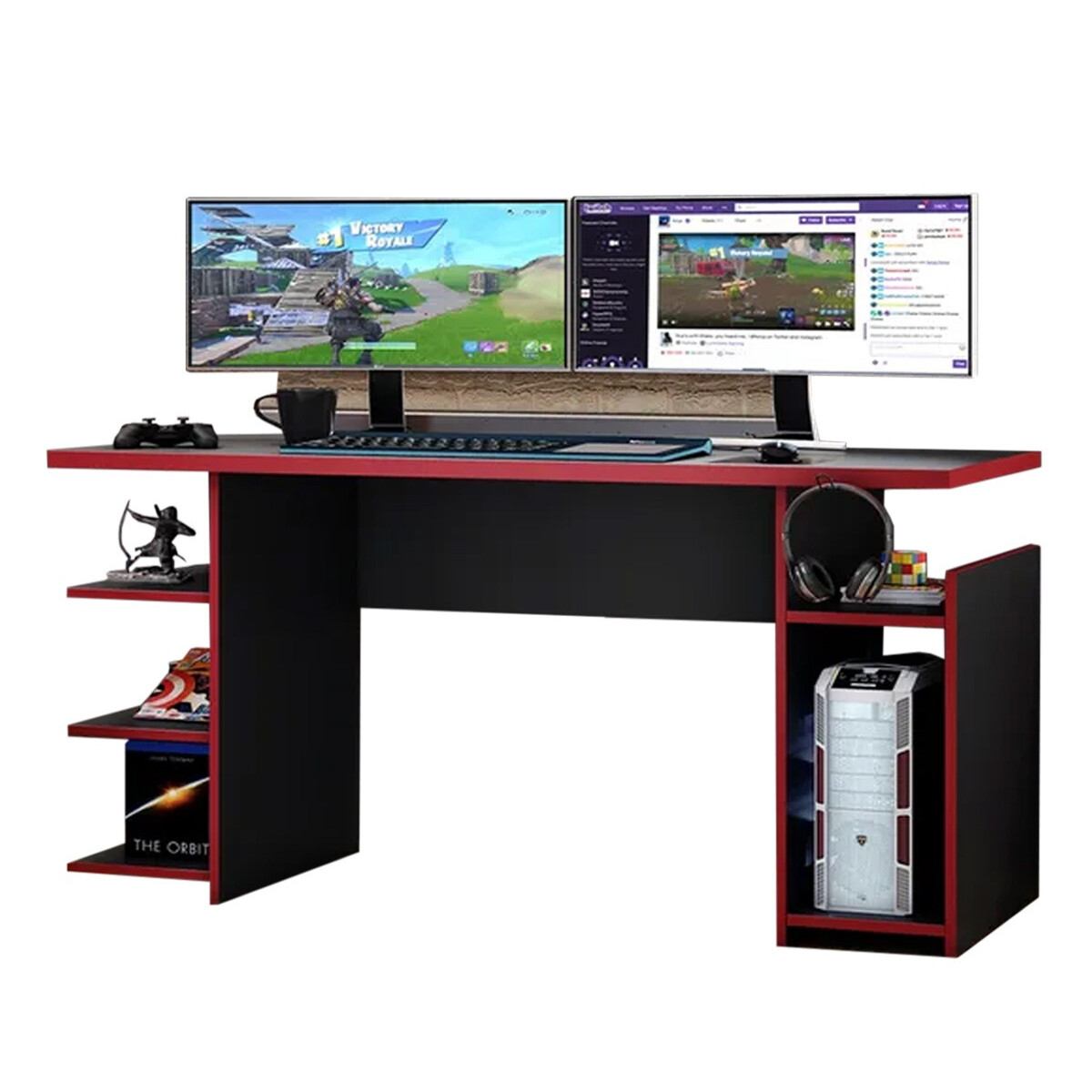 Escritorio gamer / tapa 25 mm / soporte para auriculares - ROJO 