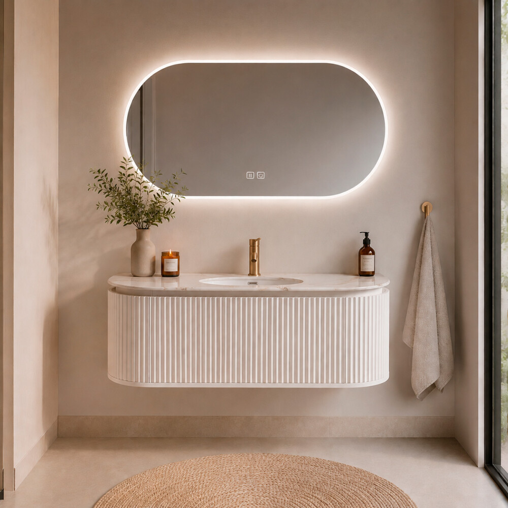 MUEBLE DE BAÑO PVC BLANCO CON ESPEJO LUZ LED MODELO LT6001-100 / MUEBLE + ESPEJO LED - 100 cm Mueble De Baño Pvc Blanco Con Espejo Luz Led Modelo Lt6001-100 / Mueble + Espejo Led - 100 Cm