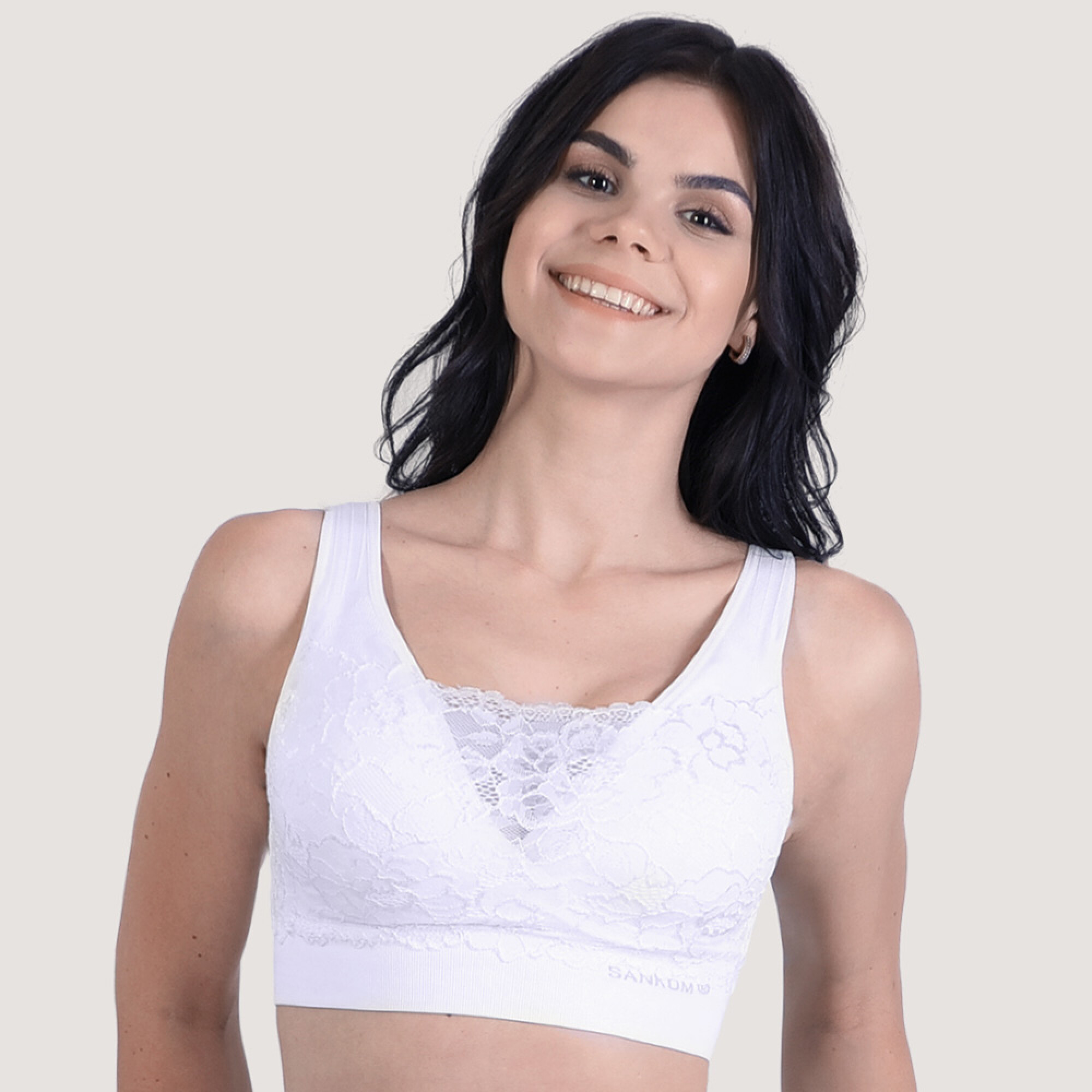 Sosten Sujetador Soutien Sankom con encaje Blanco Teleshopping