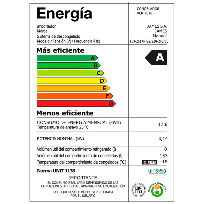 Freezer Vertical James FVJ-261K Freezer Vertical James FVJ-261K
