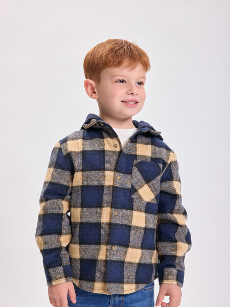 Sobrecamisa cuadros con capucha Azul