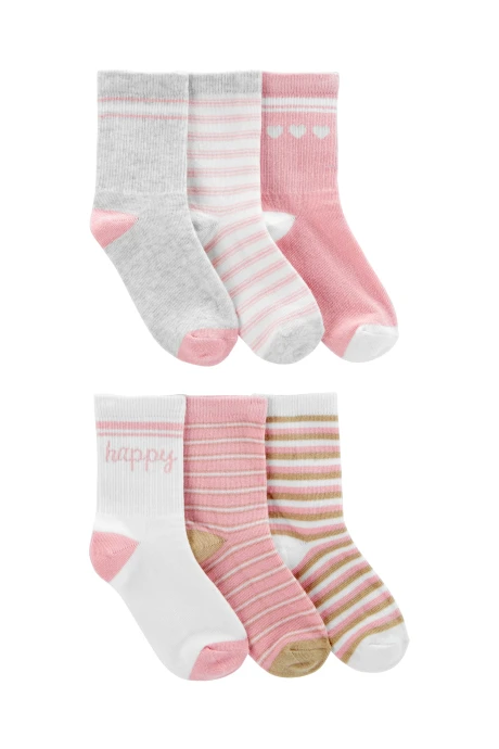 Pack seis pares de medias a rayas con corazones Sin color