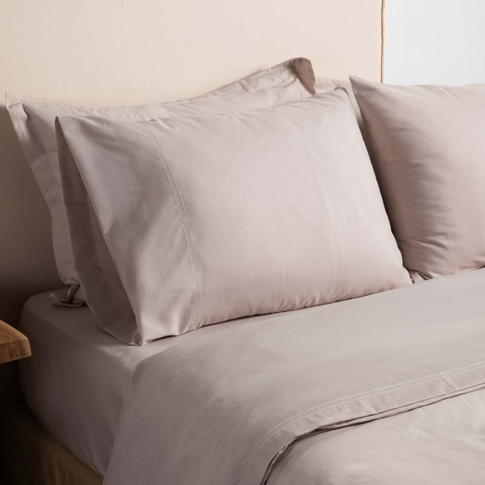 JUEGO SÁBANAS KING ALGODON-Y-POLIESTER NATURAL-BEIGE CHAMBRAY BEIGE