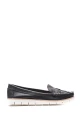 Zapato Mocasín Con Fleco Cuero Negro Blanco