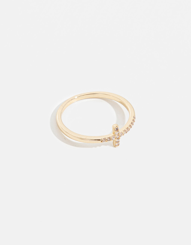 Anillos Chicos Strass Anillo Con Cruz - Dorado