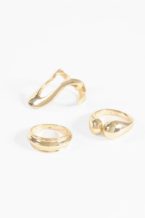 Set 3 anillos irregulares dorado