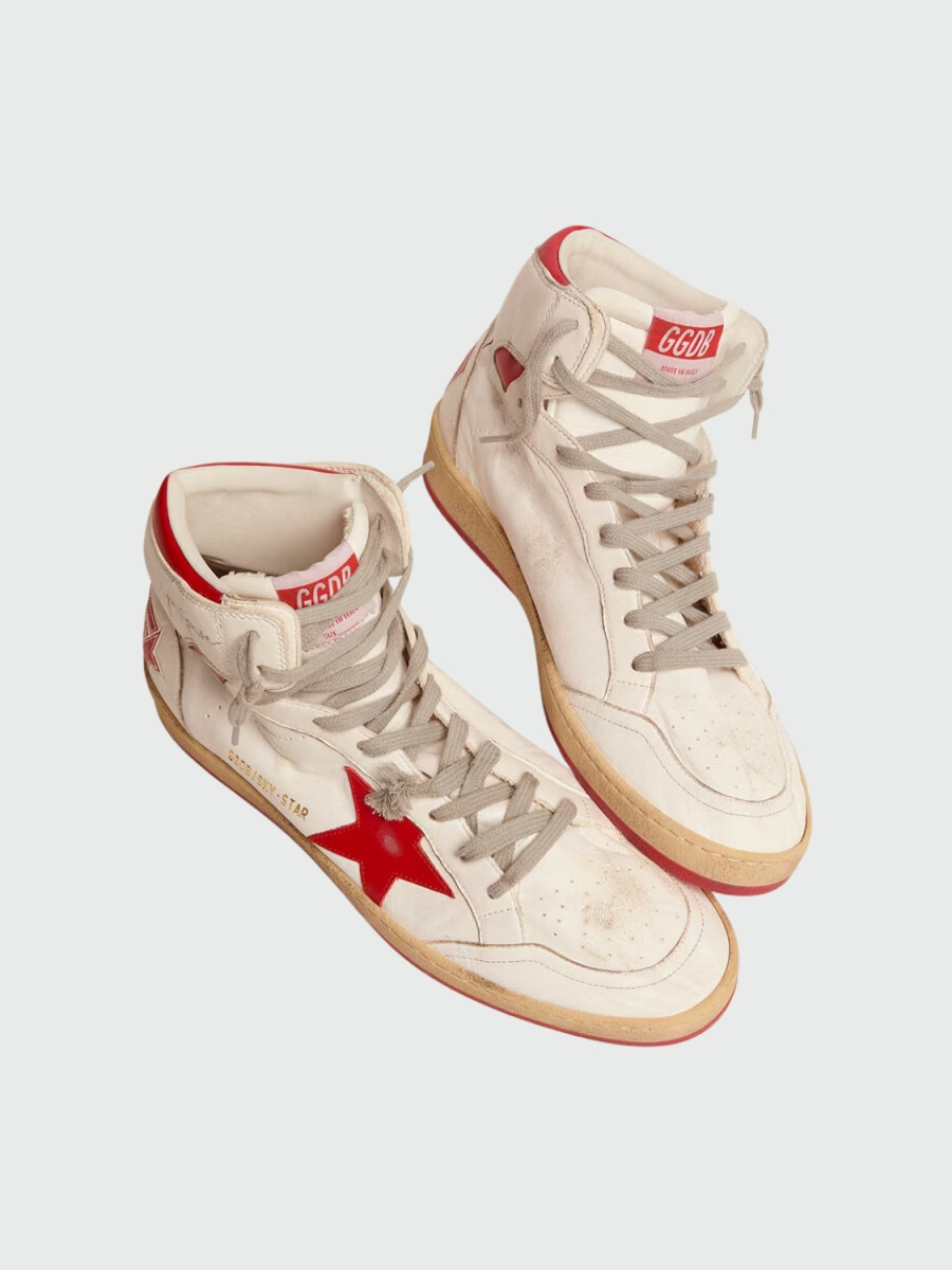 GOLDEN GOOSE - Zapatillas Sky-Star para hombre con firma en el tobillo e inserciones rojas 