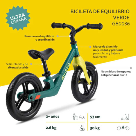 Bicicleta Micro Equilibrio Lite Sin Pedales Verde