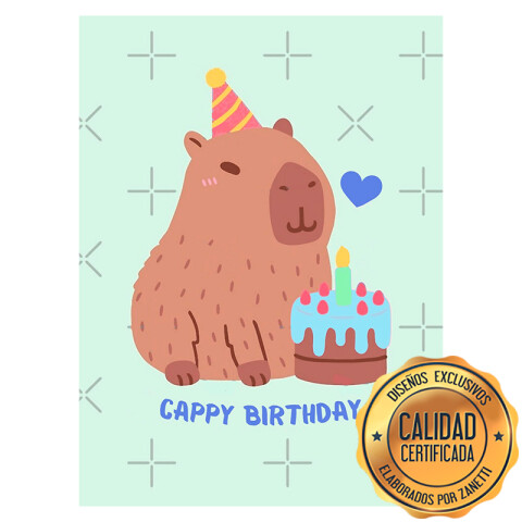 Lámina Capibara Cappy Birthday Azul Rect.