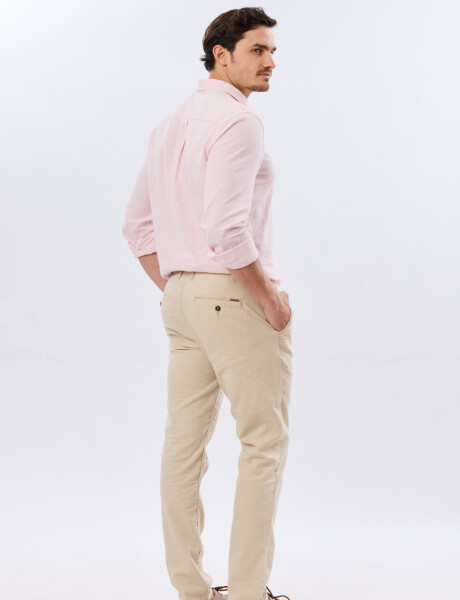PANTALÓN DE LINO CON CINTURA ELASTIZADA Beige