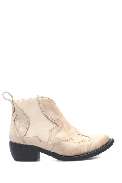 Bota Texana Corta con Elástico Cuero Beige