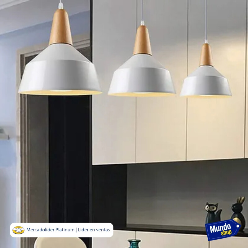 Lampara Colgante De Techo Color Y Madera Diseño Nordico Blanco