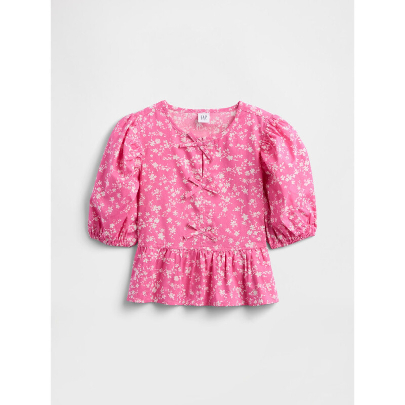 V-W PUFF SLV TOP PINK FLORAL