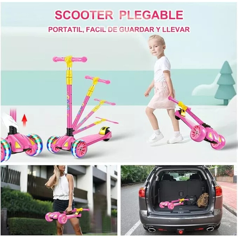 Monopatín Piccoly 3 Ruedas Para Niños Con Luces Rosa