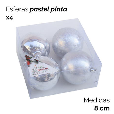 Esferas Color Pastel Plata X4 Unidades 8cm Unica