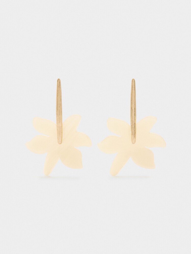 Pendientes Largos Con Flor Perlada beige