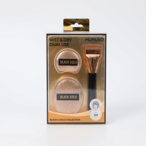 SET DE BROCHAS PLANAS PARA BASE DE MAQUILLAJE Y BORLAS DE TERCIOPELO GOLDEN COLL SET DE BROCHAS PLANAS PARA BASE DE MAQUILLAJE Y BORLAS DE TERCIOPELO GOLDEN COLL