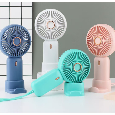 Ventilador portátil de mano con cuerda y soporte Azul
