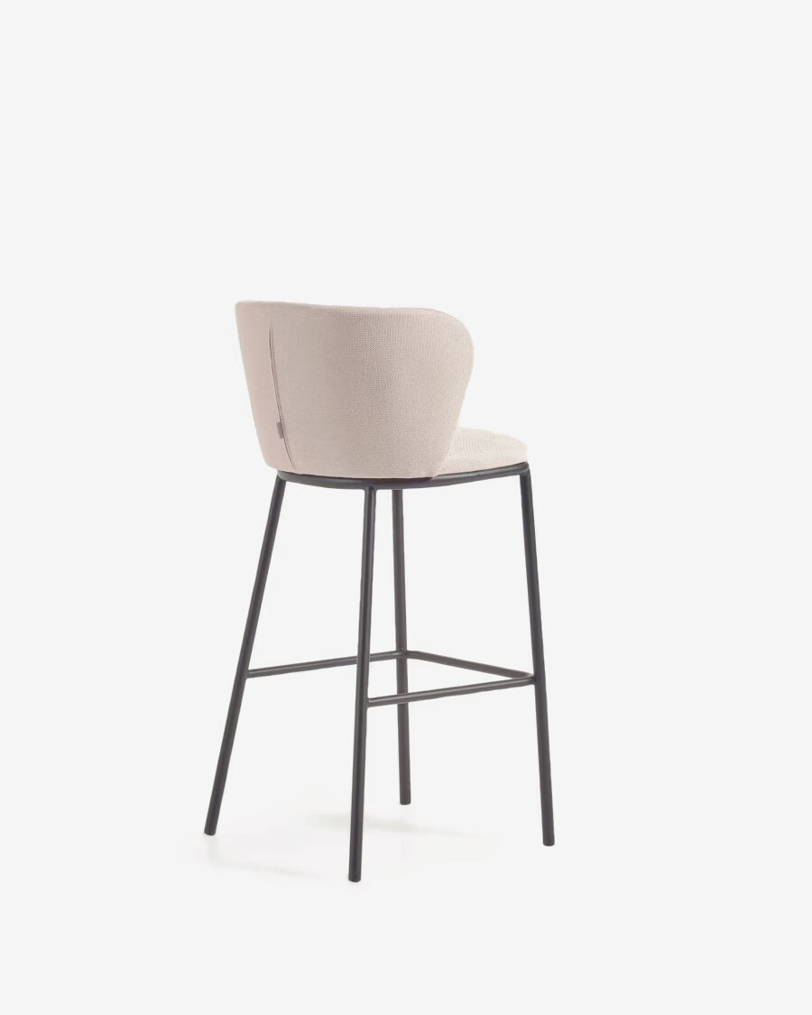 Taburete Ciselia de chenilla beige y acero negro altura 75 cm