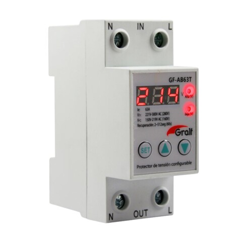 PROTECTOR DE TENSION CON VOLT CONFIGURABLE 63A - GRALF PROTECTOR DE TENSION CON VOLT CONFIGURABLE 63A - GRALF