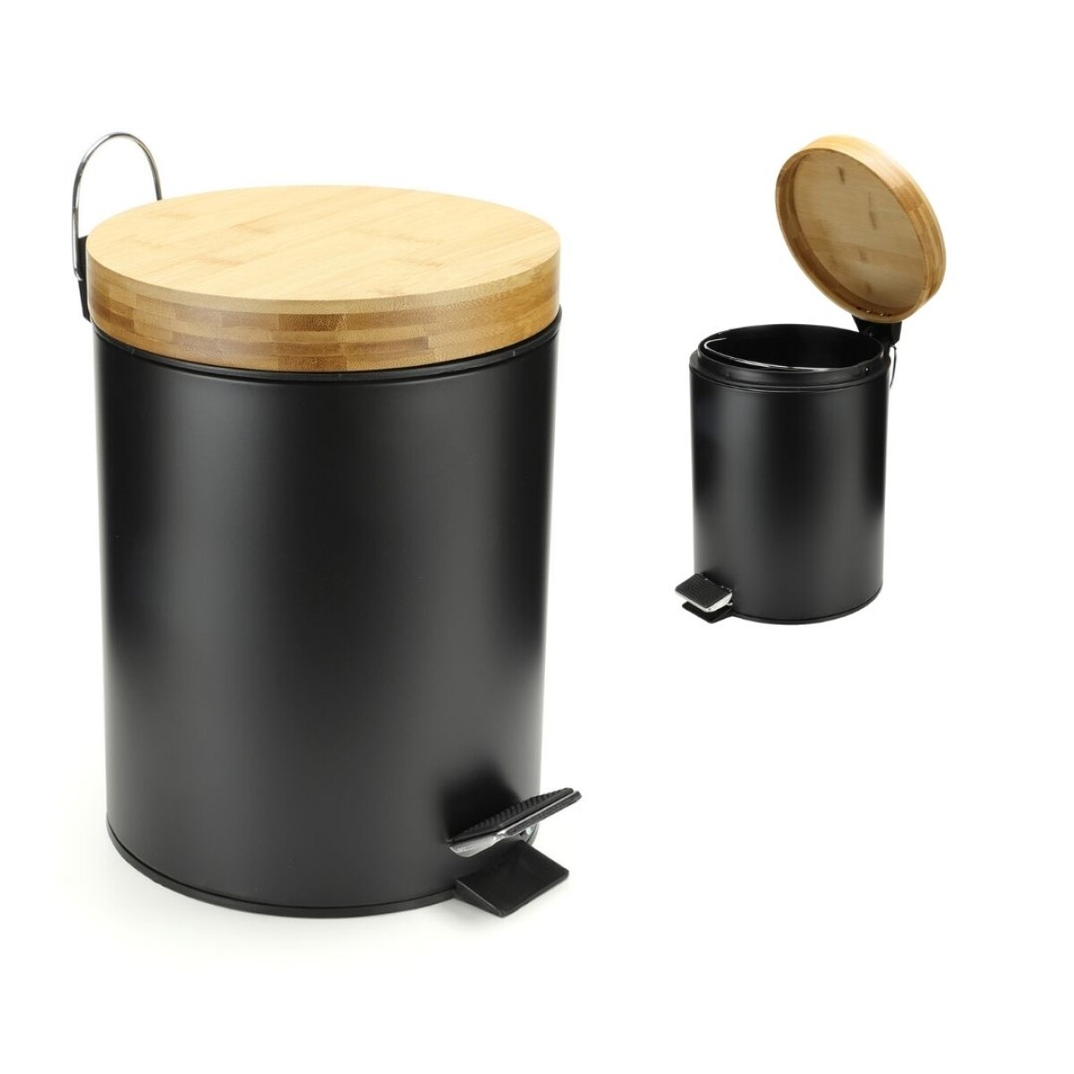 Tacho Basura Extraible 5l Negro Mate Bambu Residuos Papelera