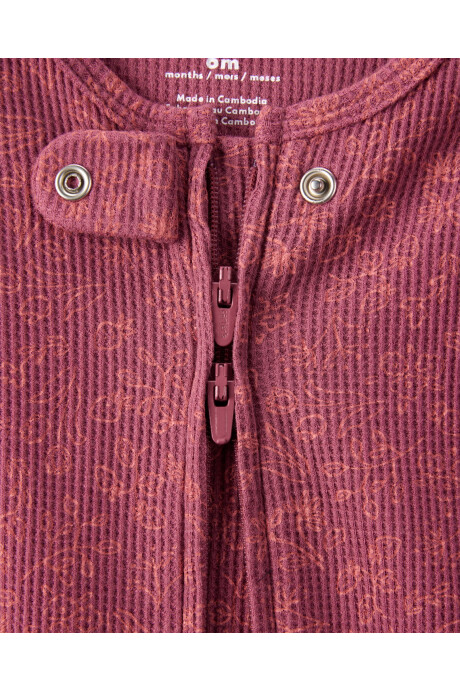 Pijama una pieza de algodón térmico, con pie, diseño floral Sin color