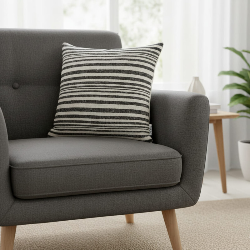 Funda de almohadón algodón 45x45cm Rayas Taupe