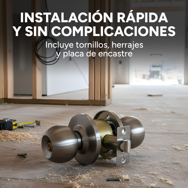 Cerradura Pomo Redondo Para Puerta C/ Tres Llaves Interior Color Plateado