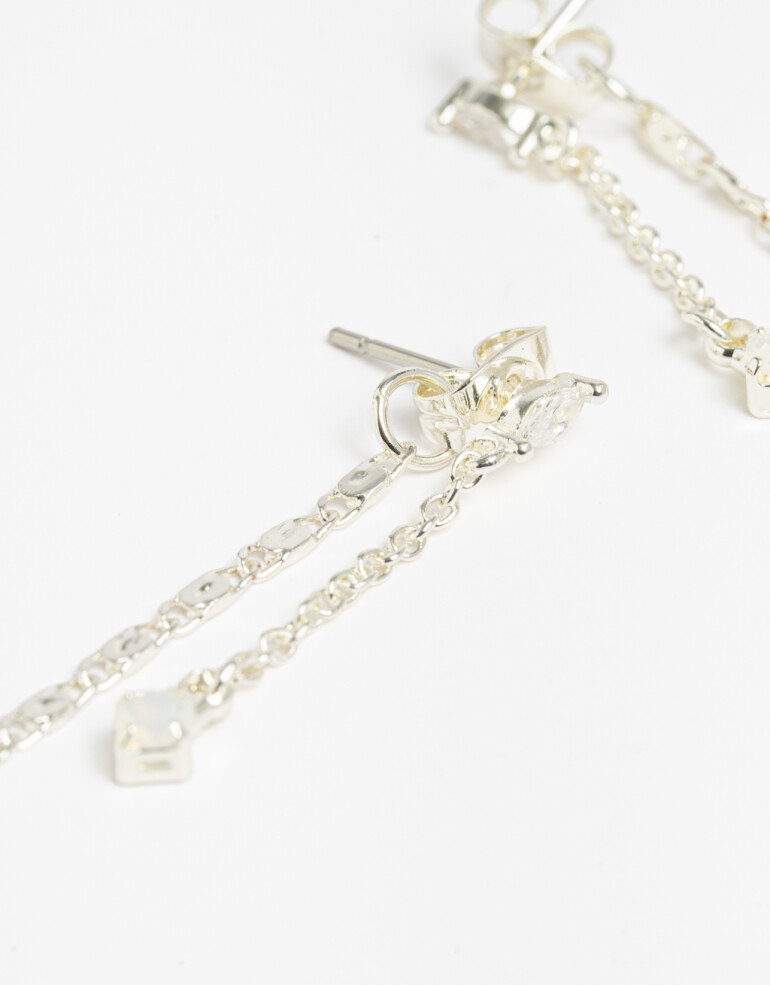 Aros Colgantes Largos Cubic zirconia Aros Largos Con Cubic Zirconia - Plateado