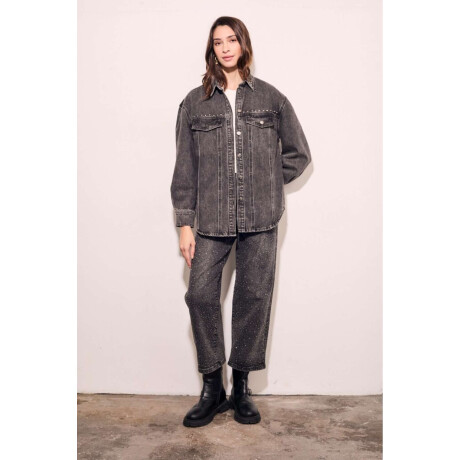 Jean Recto Apliques Negro