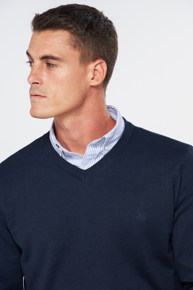 BUZO TEJIDO CUELLO EN V - Azul 