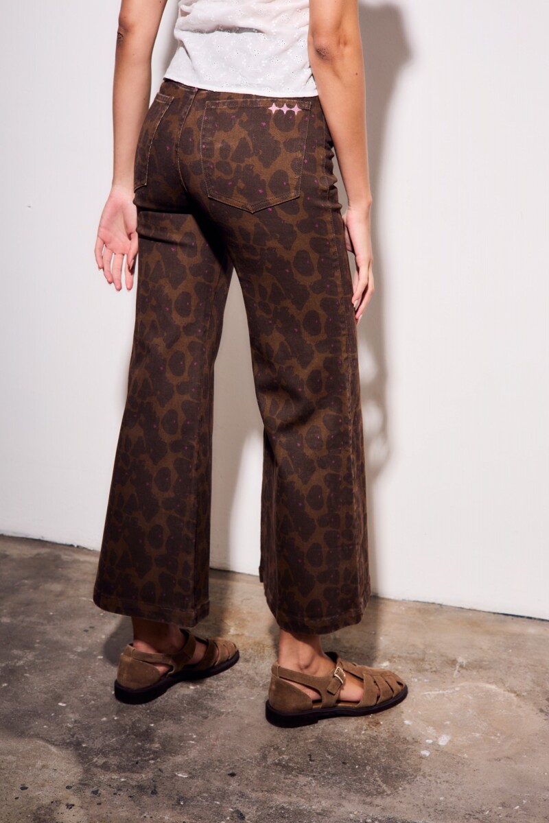 Jean Flared Wide Leg Estampado Chocolate