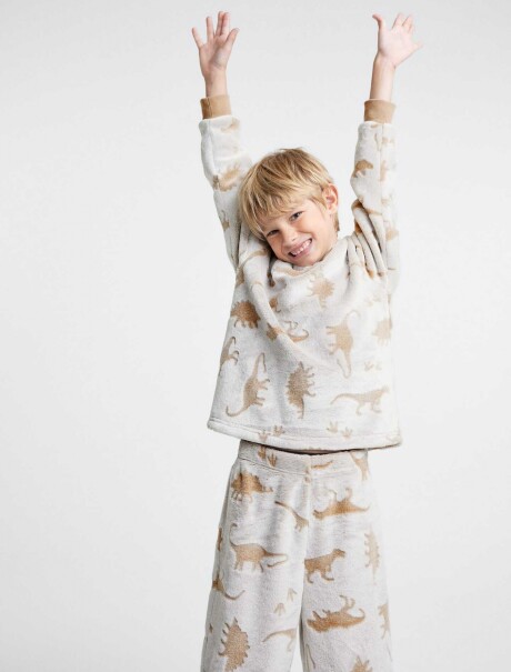 PIJAMA INFANTIL DE FORRO POLAR ESTAMPADO BEIGE