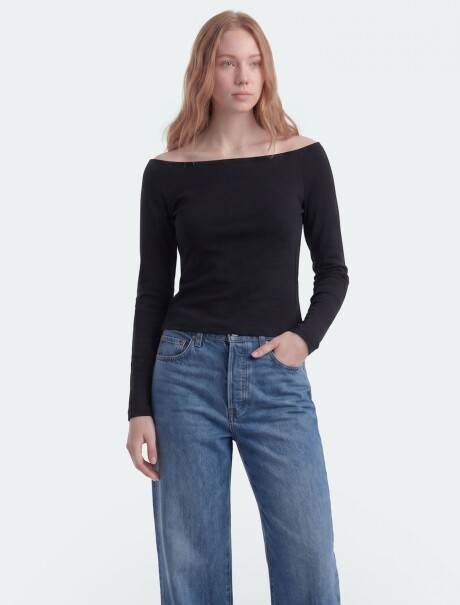 BLUSA JUVENIL DE MANGA LARGA CON HOMBROS DESCUBIERTOS NEGRO